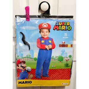 Super Mario Baby Costume 12-18 Months Jumpsuit Hat Mustache Disguise Halloween